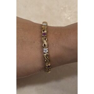 Vintage Ross Simons Sterling Silver & Lab Created Diamond & Ruby Tennis Bracelet